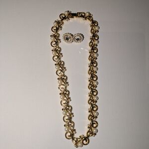 Gold Plated And Pearl Choker Style Necklace And Earrings Set